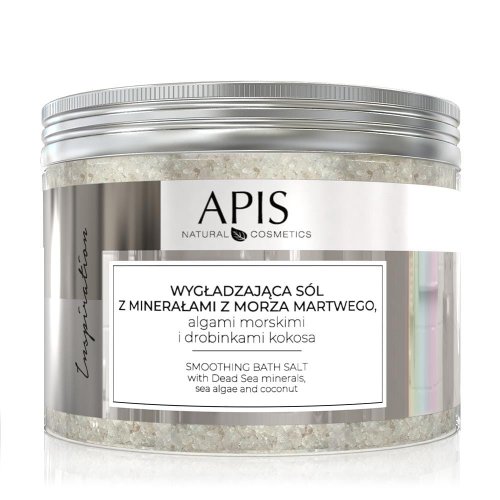 Przejdź do produktu APIS- Inspiration, Wygładzająca sól do kąpieli z minerałami z Morza Martwego, algami morskimi i drobinkami kokosa, 650 g