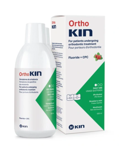 Przejdź do produktu KIN OrthoKIN truskawka ortodontyczny płyn do płukania jamy ustnej 500ml