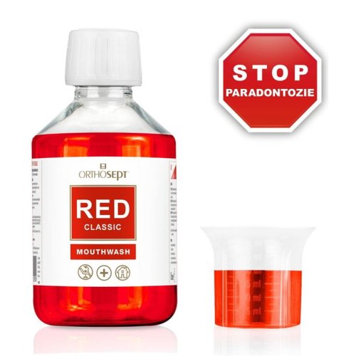 Przejdź do produktu ORTHOSEPT Red Classic medyczny płyn do płukania jamy ustnej 200 ml 0,2%CHX + CPC 0,09% + Xylitol + Aloes + Prowitamina B5 bez alkoholu