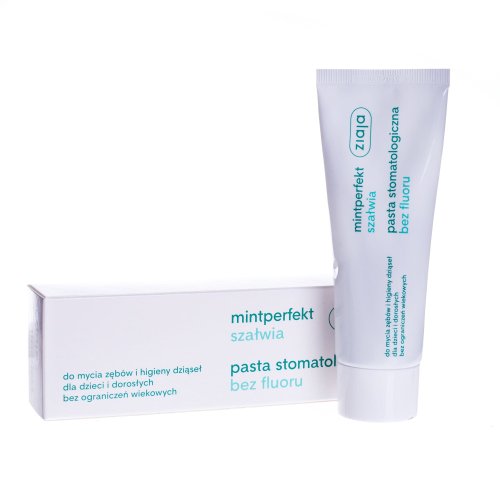 Przejdź do produktu ZIAJA MINTPERFECT SZAŁWIA pasta bez fluoru 75ml - pasta do zębów z ekstraktem z szałwii i prowitaminą B5, zapewniająca ochronę zębów i dziąseł