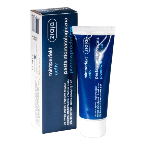 Przejdź do produktu ZIAJA MINTPERFECT ACTIV pasta 75ml - przeciwpróchnicza pasta do zębów zawierająca aminofluorek i fluorek sodu