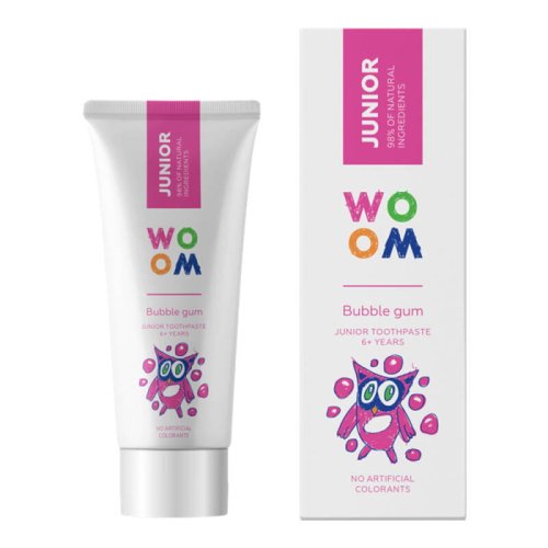 Przejdź do produktu WOOM JUNIOR Bubble Gum 50ml - pasta do zębów dla dzieci o smaku gumy balonowej