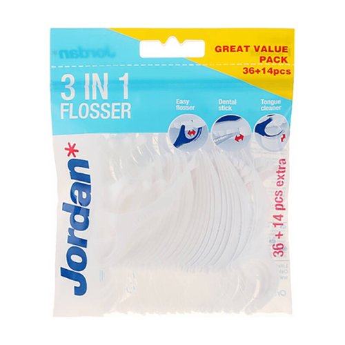 Przejdź do produktu JORDAN 3-IN-1 Flosser 36szt - nić, wykałaczka i czyścik do języka w jednym