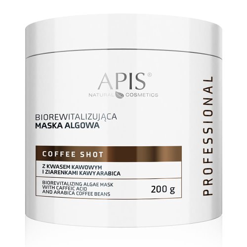 Przejdź do produktu Apis COFFEE SHOT Biorewitalizująca maska algowa z kwasem kawowym i ziarenkami kawy Arabica / 200 g