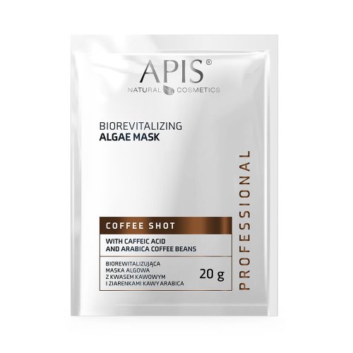 Przejdź do produktu APIS COFFEE SHOT Biorewitalizująca maska algowa z kwasem kawowym i ziarenkami kawy Arabica 20 g