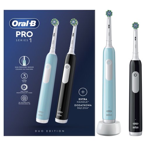 Przejdź do produktu Oral-B szczoteczka elektryczna PRO1 zestaw 2-pack CrossAction - Black (czarny) + Blue (niebieski)