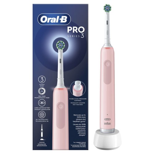 Przejdź do produktu Oral-B szczoteczka elektryczna PRO3 Pink CrossAction (różowy)