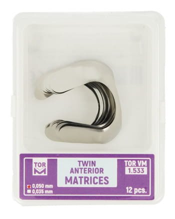 Przejdź do produktu Matryce podwójne do odbudowy przednich zębów (op. 12 szt.) 0,050 mm duże