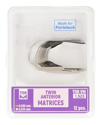 Przejdź do produktu Matryce podwójne do odbudowy przednich zębów (op. 12 szt.) 0,050 mm średnie
