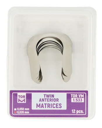 Przejdź do produktu Matryce podwójne do odbudowy przednich zębów (op. 12 szt.) 0,035 mm duże