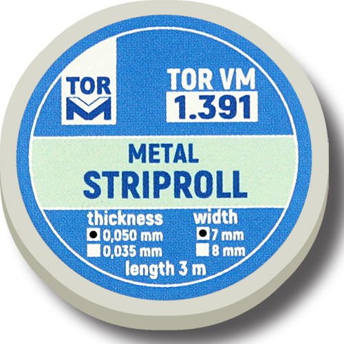 Przejdź do produktu Paski metalowe do formówki - 0,050 mm, szer. 7 mm, dł. 3 m.