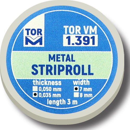 Przejdź do produktu Paski metalowe do formówki - 0,035 mm, szer. 7 mm, dł. 3 m.