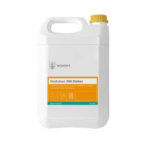 Przejdź do produktu Mediclean 550 Dishes Preparat do maszynowego płukania i nabłyszczania naczyń w zmywarkach gastronomicznych 5l