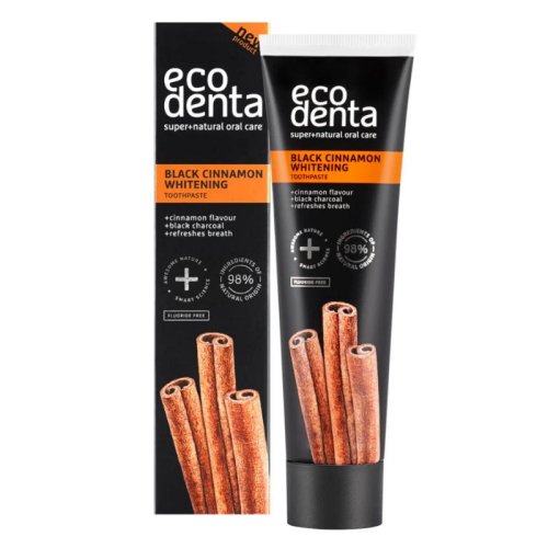 Przejdź do produktu ECODENTA Black line BLACK CINNAMON czarna pasta do zębów WYBIELAJĄCA z węglem drzewnym i z dodatkiem cynamonu 100ml
