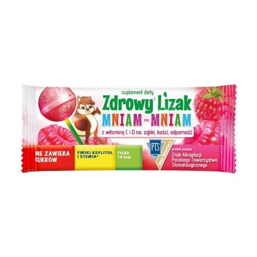 Przejdź do produktu Zdrowy lizak Mniam-Mniam o smaku malinowym (kulka) 1 sztuka