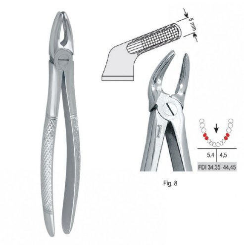 Przejdź do produktu Kleszcze ekstrakcyjne mod. Europejski do zębów przedtrzonowych dolnych fig. 8