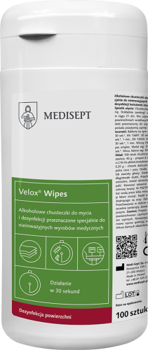 Przejdź do produktu VELOX WIPES 100 szt. - puszka - chusteczki alkoholowe  (dezynfekcja powierzchni)