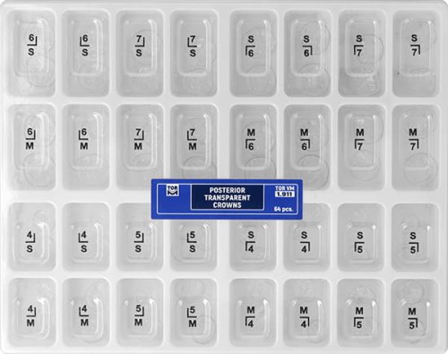 Przejdź do produktu Korony celuloidowe przezroczyste do zębów tylnych (op. 64 szt.)