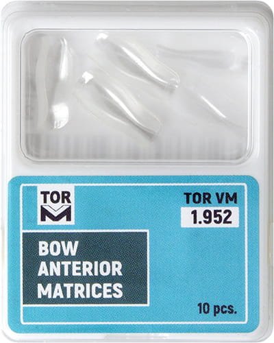 Przejdź do produktu Łukowe matryce transparentne do przednich zębów / kształt 2 (1,8 mm wytłoczenia poddziąsłowego) / op. 10 szt.