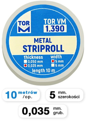 Przejdź do produktu Paski metalowe do formówki - 0,035 mm, szer. 5 mm, dł. 10 m.