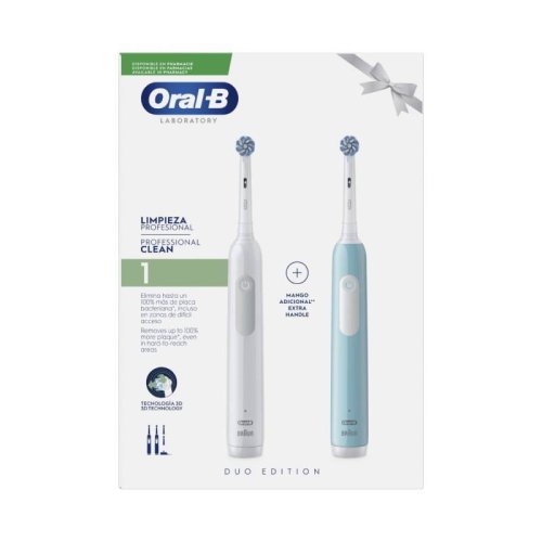 Przejdź do produktu Oral-B szczoteczka elektryczna PRO1 zestaw 2-pack CrossAction - Black (czarny) + Blue (niebieski) - DUO