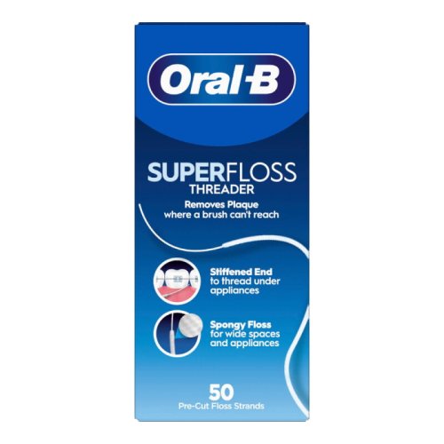 Przejdź do produktu ORAL-B SuperFloss THREADER 60cm x 50szt. - nić dentystyczna z cienką gąbką czyszczącą do mostów, aparatów