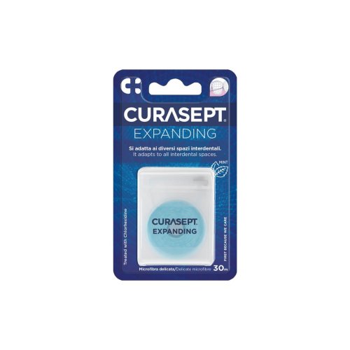 Przejdź do produktu CURASEPT FLOSS pęczniejąca nić dentystyczna z mikrofibry o smaku miętowym 30m (biało-niebieska)