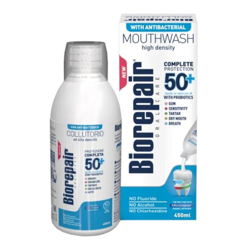 Przejdź do produktu BIOREPAIR 50+ 500ml - płyn do płukania jamy ustnej do intensywnej pielęgnacji zębów i dziąseł osób po 50 roku życia