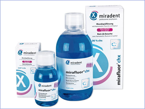 Ополаскиватель для полости рта Miradent Mirafluor CHX, хлоргексидин 0,06% и фтор 250 ppm, 500 мл