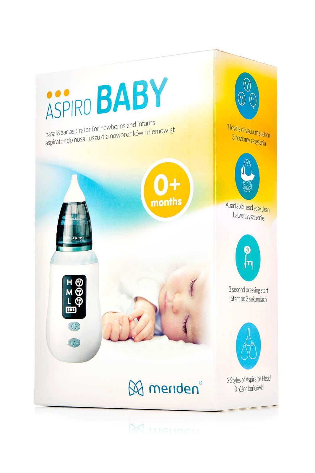 Назальный аспиратор Meriden Aspiro Baby 3 в 1, электрический, для носа и ушей, с первых дней жизни