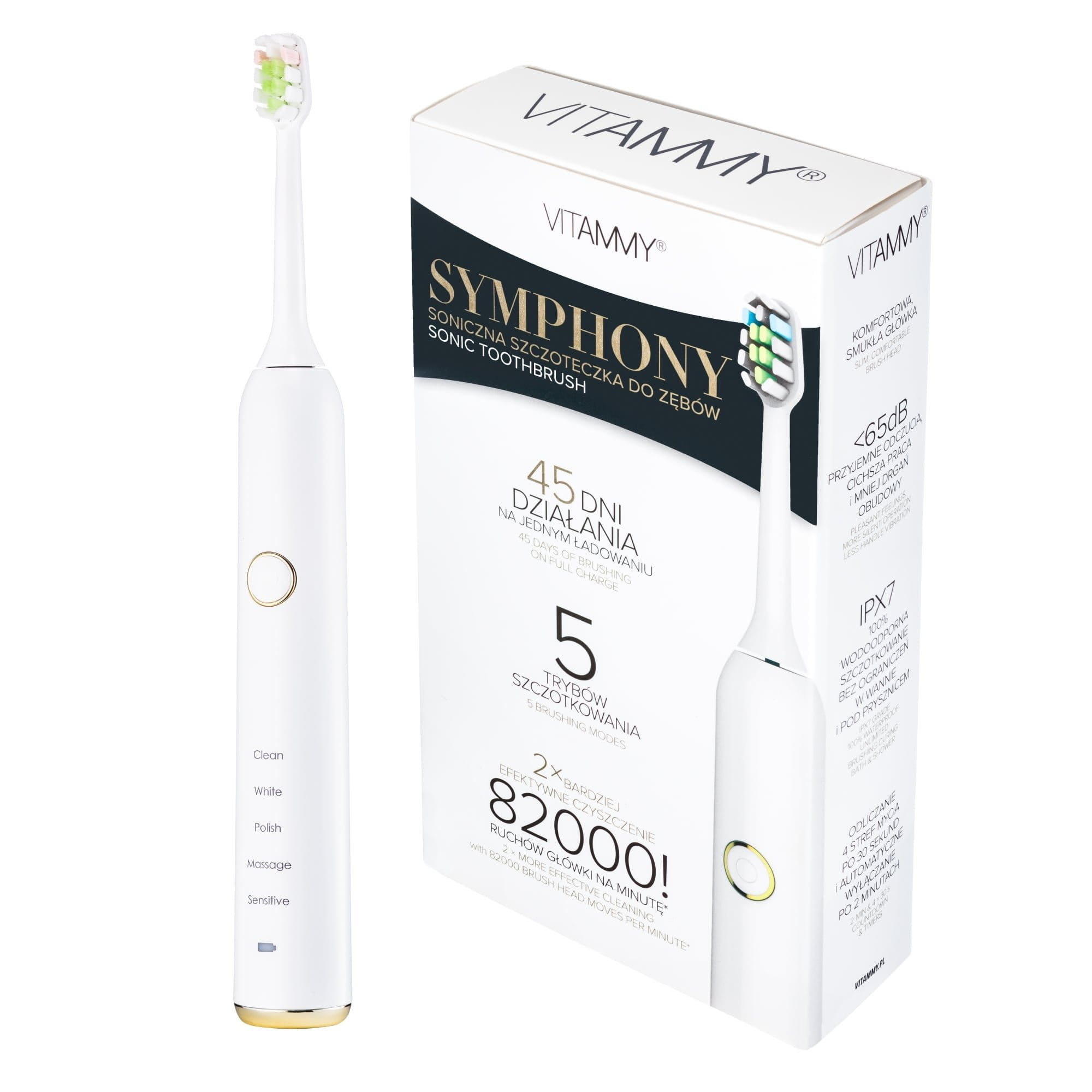 Звуковая зубная щётка Vitammy Symphony White, 5 режимов