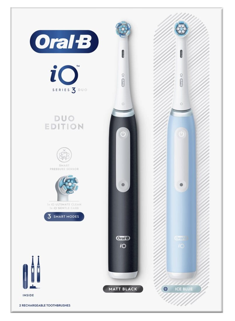 Электрические зубные щётки Oral-B iO 3 Duo Black + Blue, набор 2 шт, с футляром