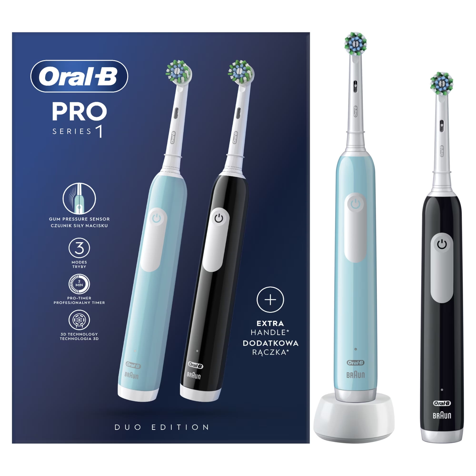 Электрические зубные щётки Oral-B Pro Series 1 CrossAction Black + Blue, набор 2 шт