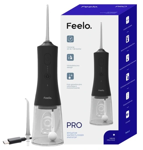 Ирригатор Feelo Pro Black, беспроводной, 4 режима, резервуар 300 мл