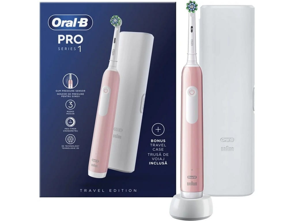 Электрическая зубная щётка Oral-B Pro Series 1 CrossAction Pink, с таймером, с чехлом