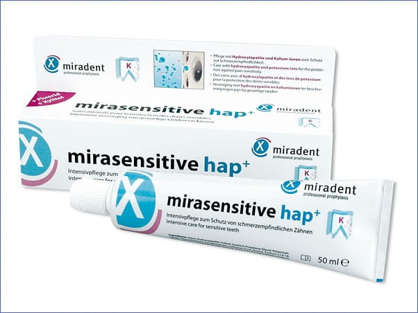 Зубная паста Miradent Mirasensitive hap+, для чувствительных зубов, 1450 ppm фтора, 50 мл