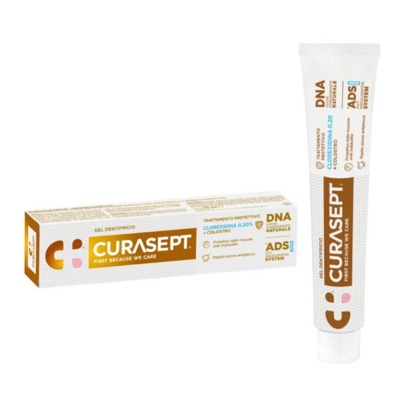 Зубная паста Curasept DNA ADS, гель с хлоргексидином 0,2% и колострумом, при сухости слизистой
