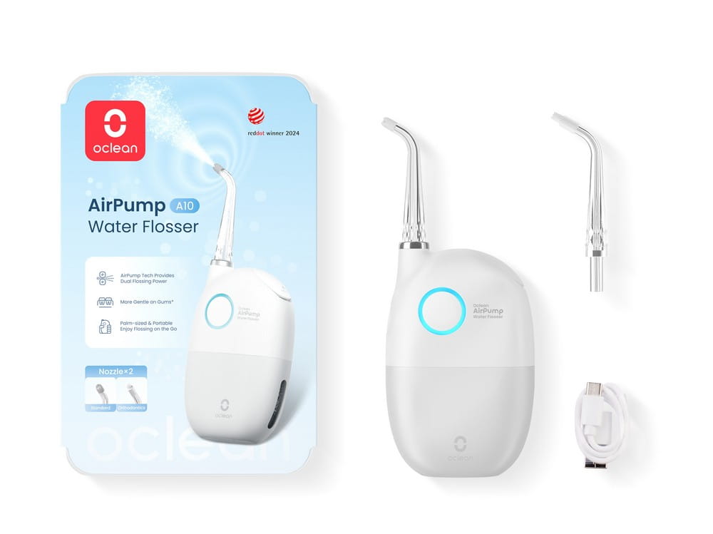 Ирригатор Oclean AirPump A10 портативный, 3 режима, IPX7, зарядка USB-C, 2 насадки, белый