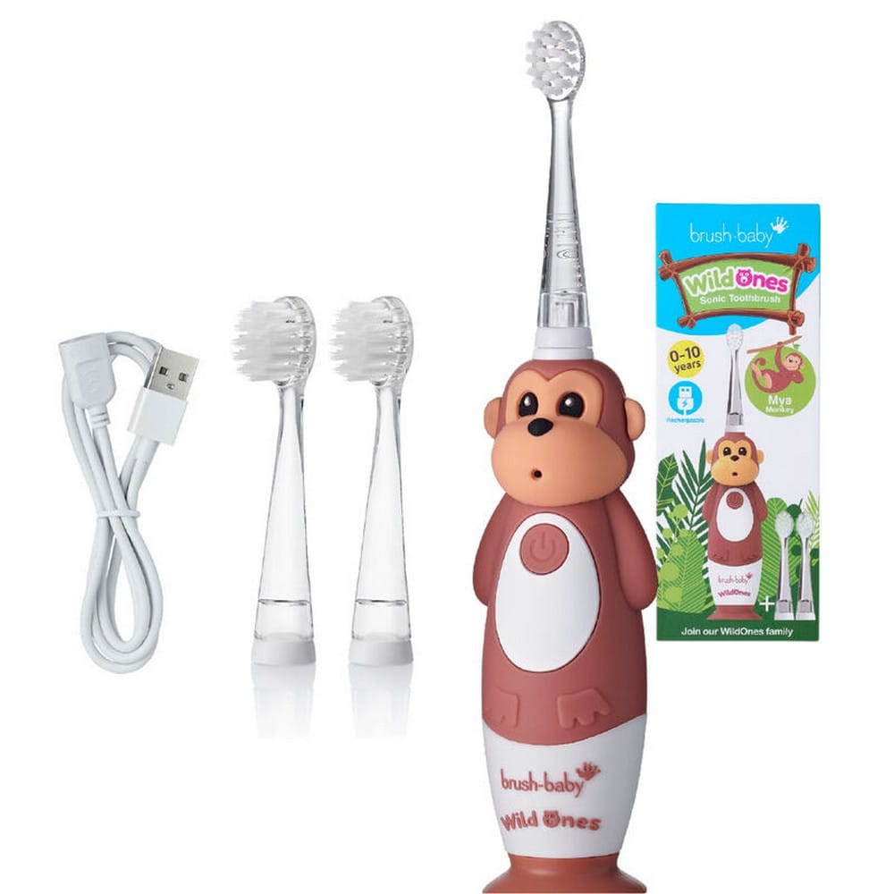 Звуковая зубная щётка для детей Brush-Baby WildOnes Monkey, 0–10 лет, зарядка USB, 2 режима