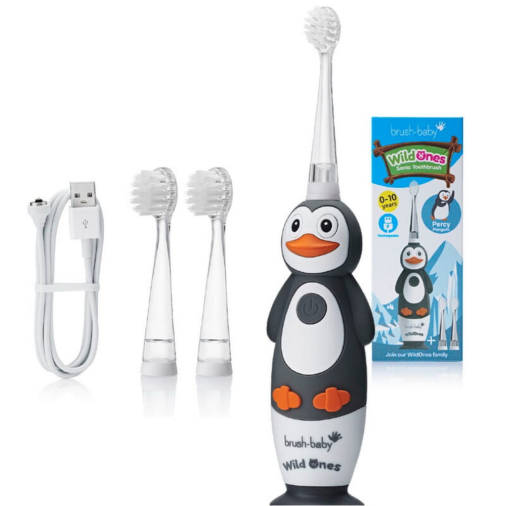 Звуковая зубная щётка для детей Brush-Baby WildOnes Penguin, 0–10 лет, зарядка USB, 2 режима
