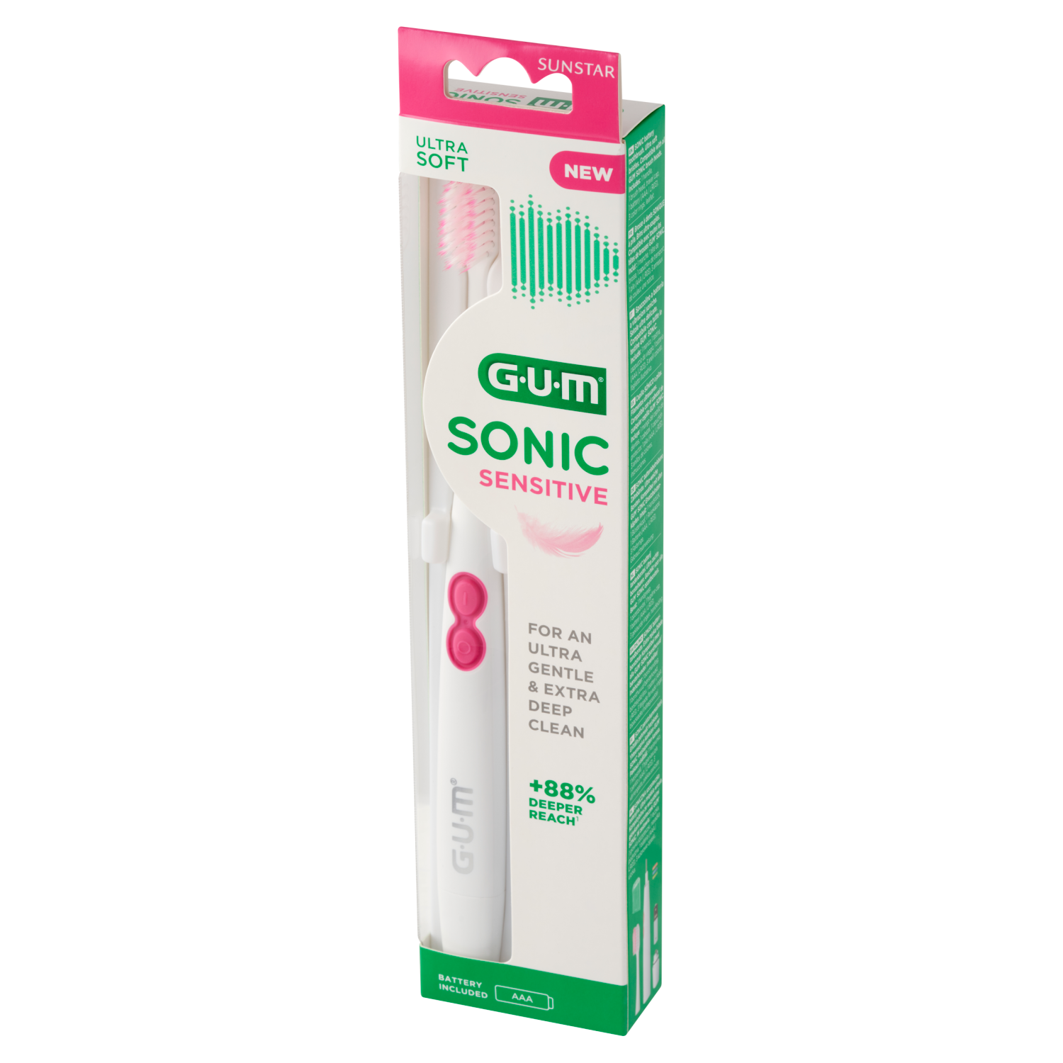 Звуковая зубная щётка GUM Sonic Sensitive 4101, ультрамягкая, для чувствительных зубов и дёсен, белая