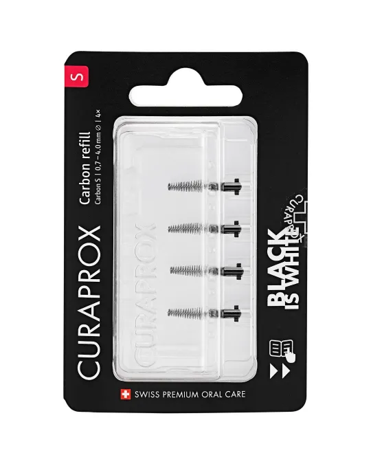 Межзубные ёршики Curaprox Black is White Carbon S, сменные, с угольным покрытием, 4 шт