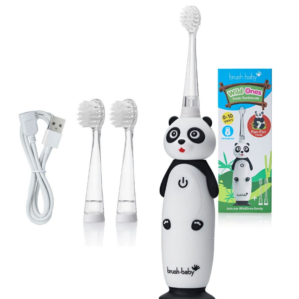 Звуковая зубная щётка для детей Brush-Baby WildOnes Panda, 0–10 лет, зарядка USB, 2 режима
