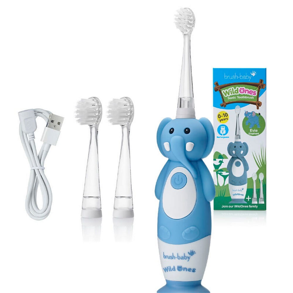 Звуковая зубная щётка для детей Brush-Baby WildOnes Elephant, 0–10 лет, зарядка USB, 2 режима