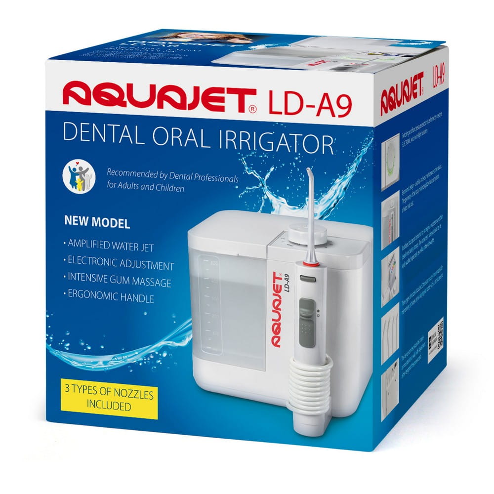 Ирригатор AquaJet LD-A9 для взрослых, регулировка давления, резервуар 500 мл, 4 насадки