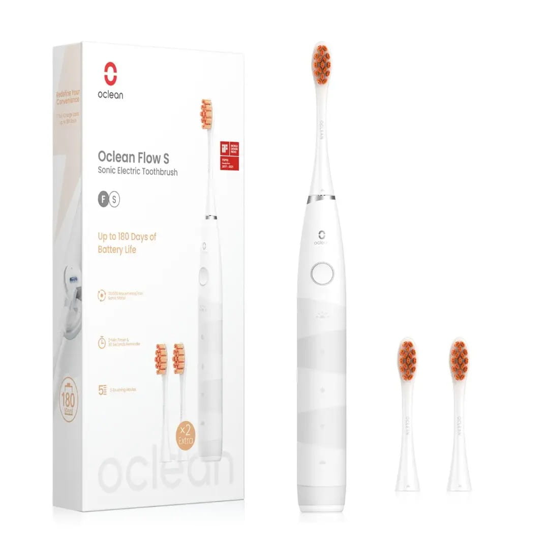 Звуковая зубная щётка Oclean Flow S, 76 000 движений в минуту, до 180 дней работы, 3 насадки, белая