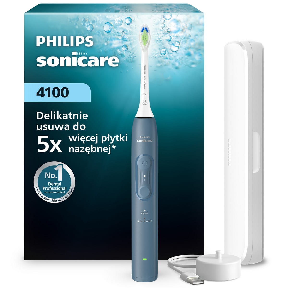 Звуковая зубная щётка Philips Sonicare 4100 HX4043 Marine Blue, до 3 недель работы от зарядки