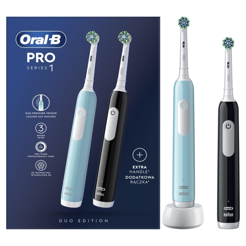 Электрические зубные щётки Oral-B Pro Series 1 CrossAction Duo Black + Blue, набор 2 шт